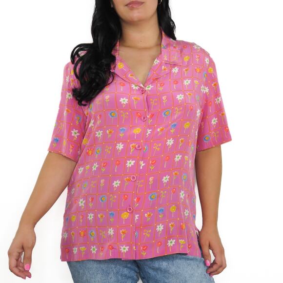 Vintage Tops - Vintage Patchington Cottage Core Pink Floral Button Down Blouse Medium
